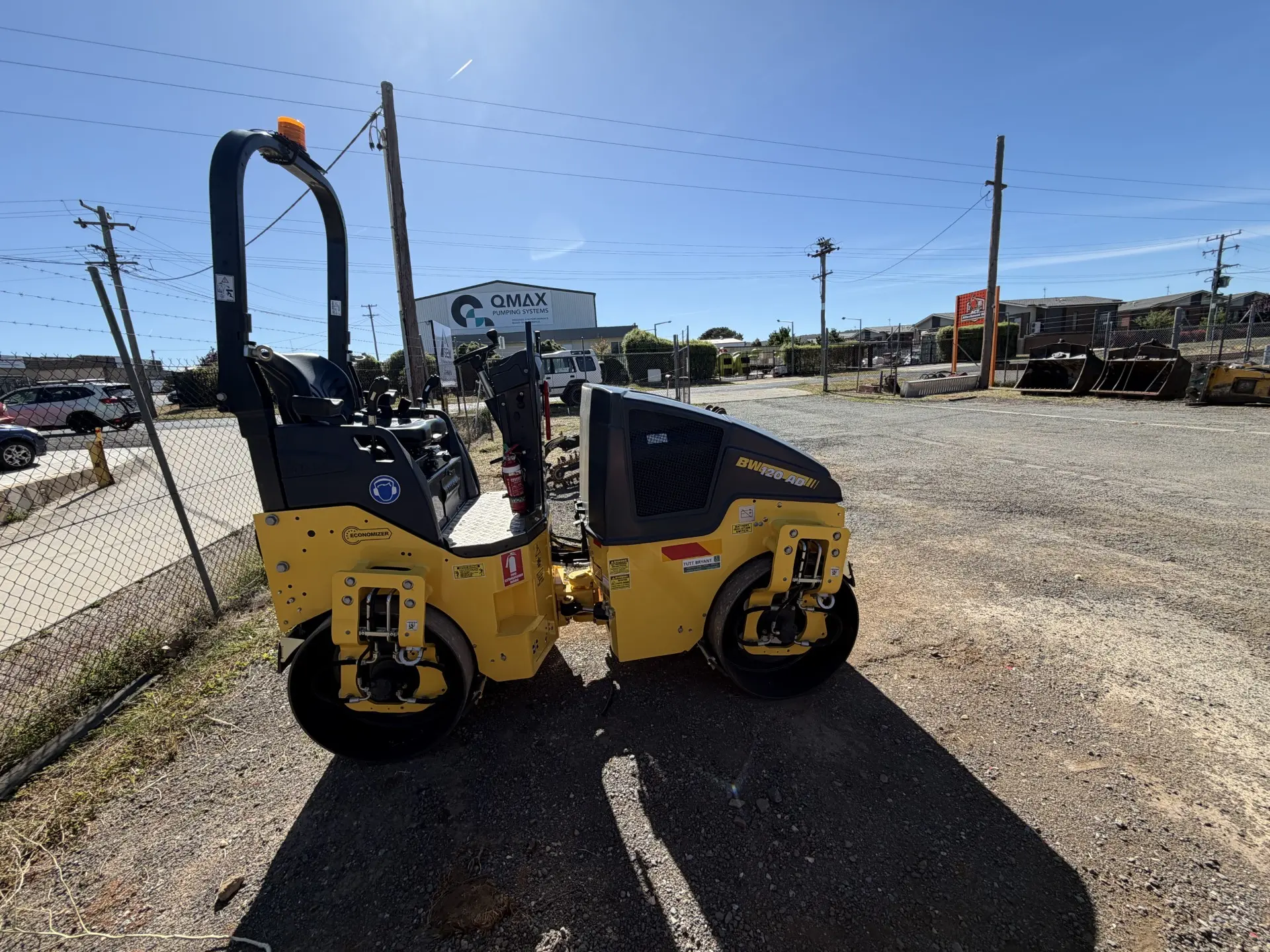 Roller and compactor close-up on the road