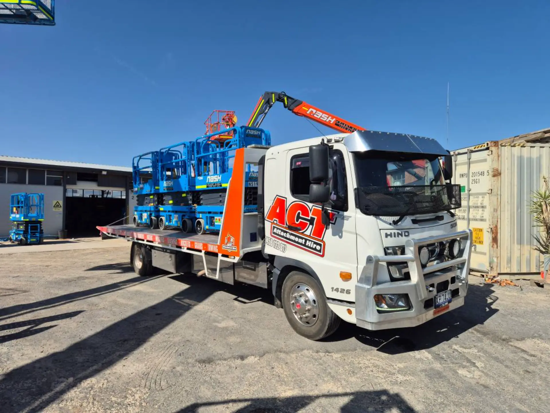Equipment loaded on the flatbed for delivery