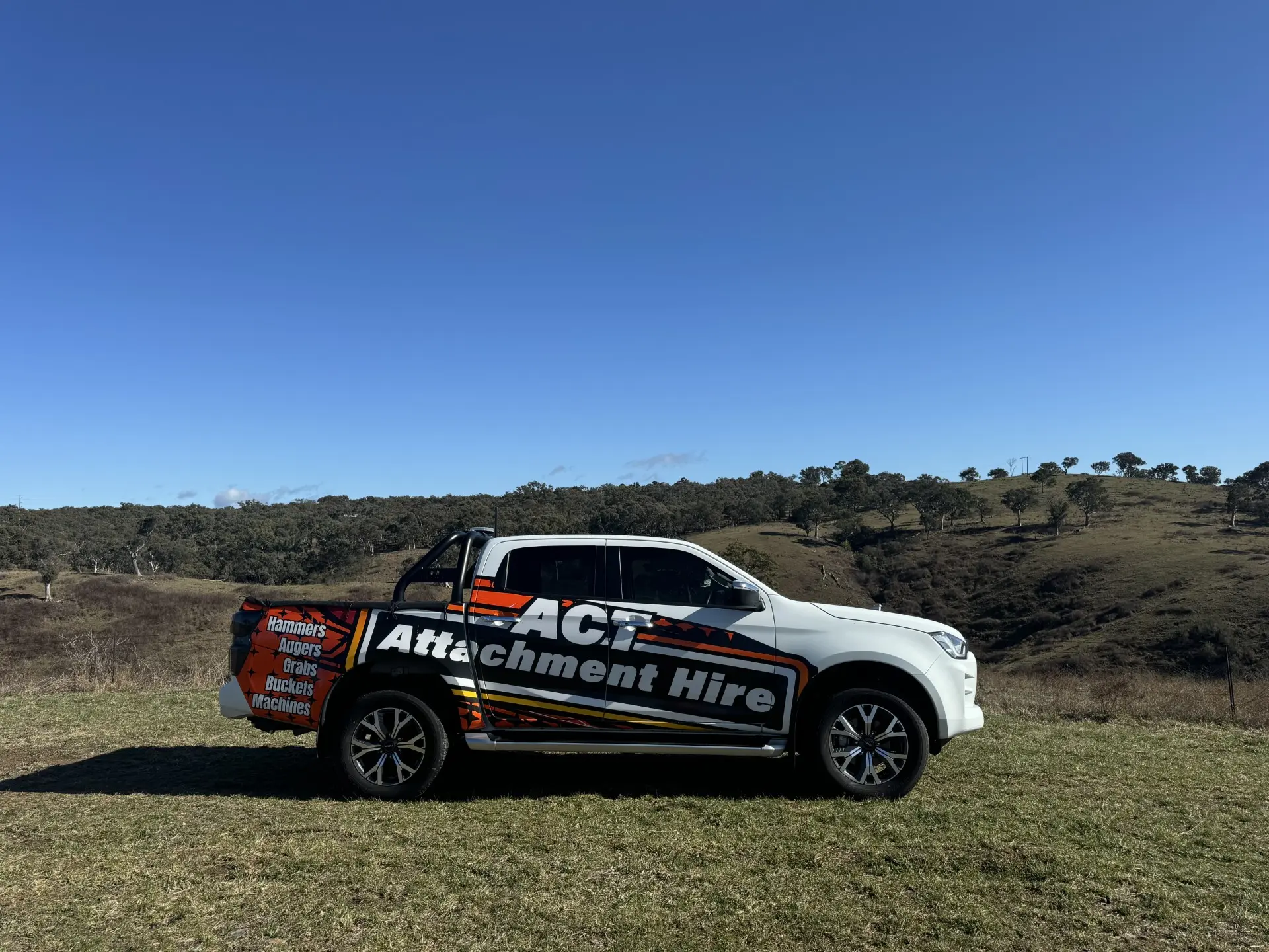 ACT Attachment Hire ute out on a rural paddock job